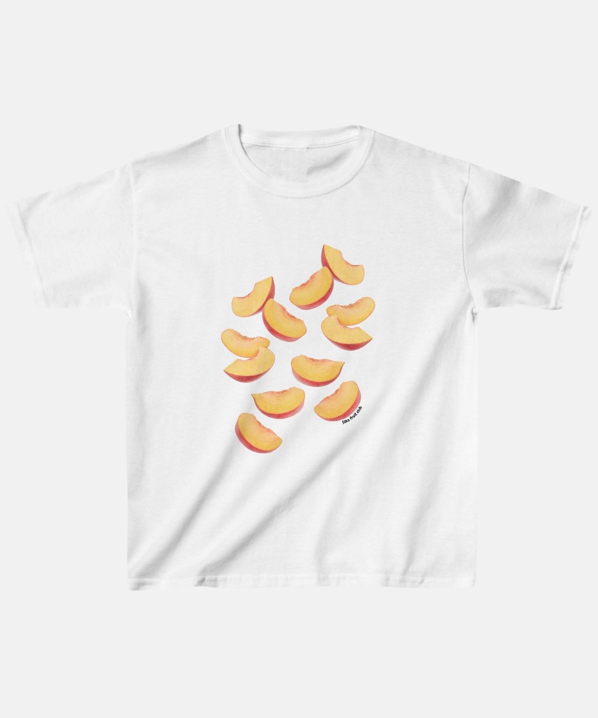 Witte baby tee met perziken print van Silkz voor een frisse en zomerse look