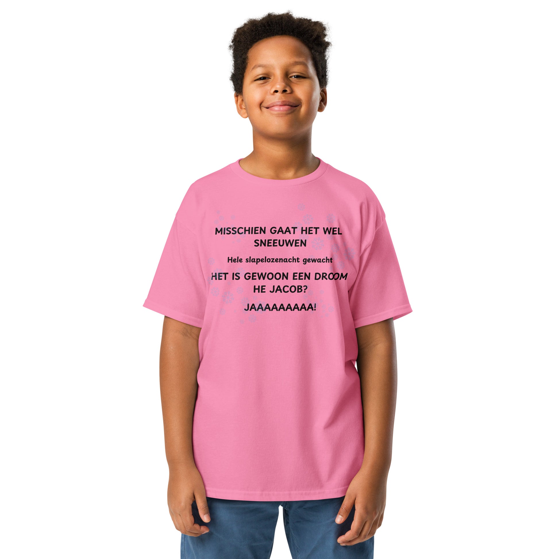 Grappig kids t-shirt van SILKZ STUDIOS roze met zwarte tekst gedrukt voor kinderen