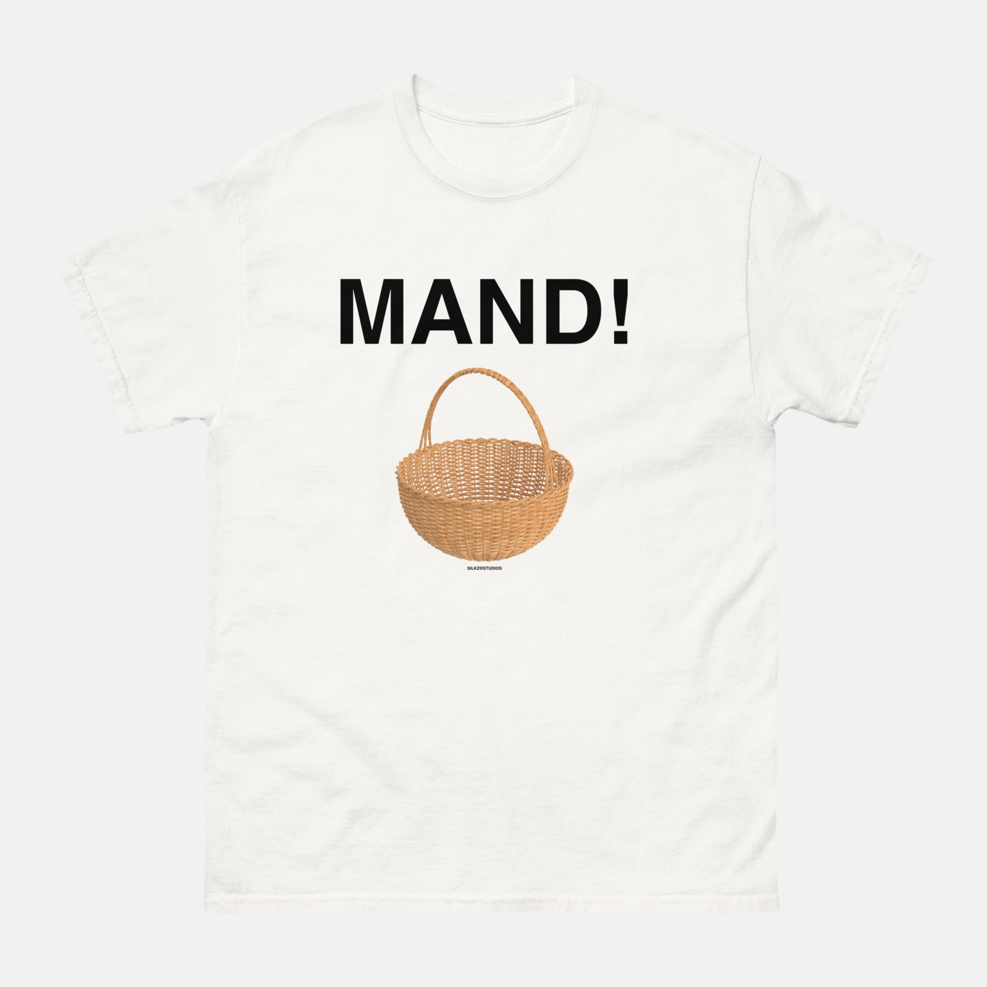 Wit Silkz Mand t-shirt unisex met zwart opschrift en afbeelding van een mand