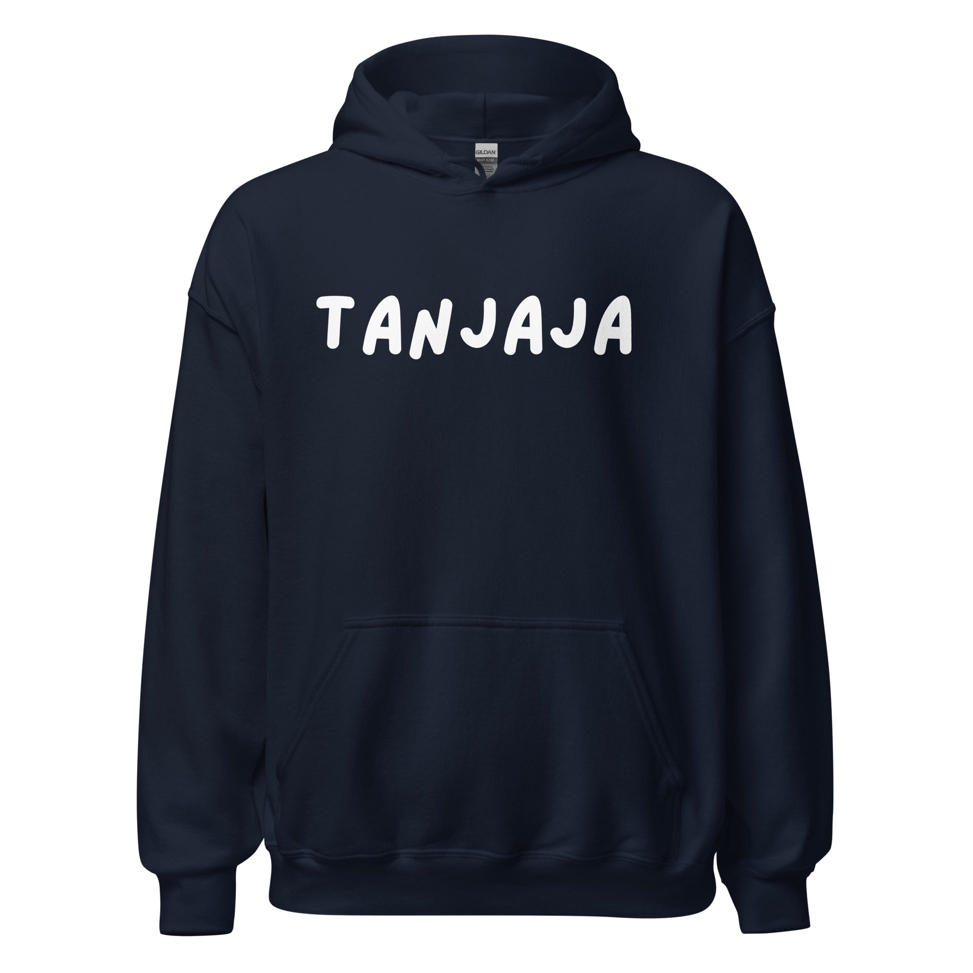 Zwarte Tanjaja hoodie unisex met wit opdruk en capuchon van SILKZ Studios