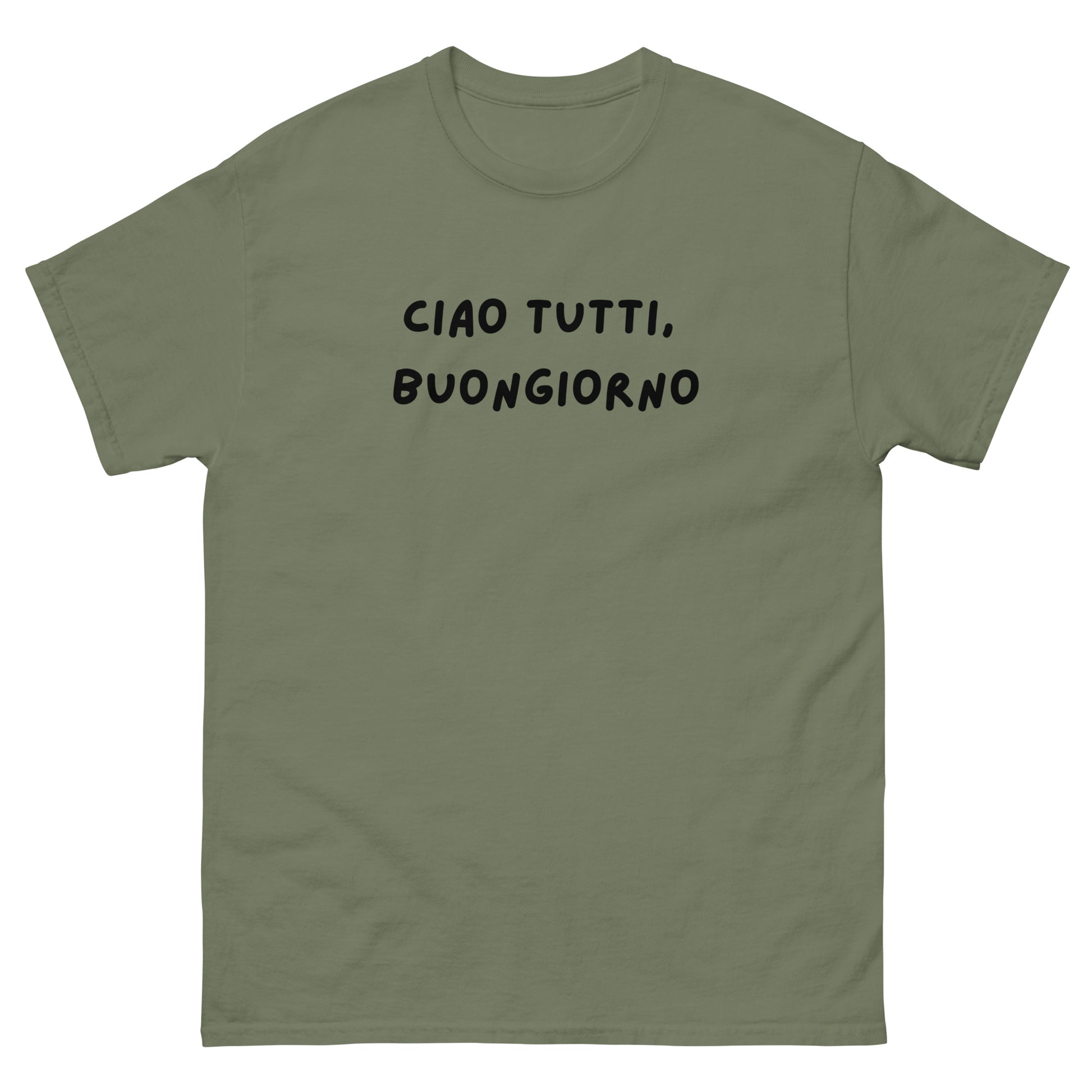 Silkz unisex T-shirt Ciao Tutti in groene kleur met zwarte Italiaanse tekst op borst